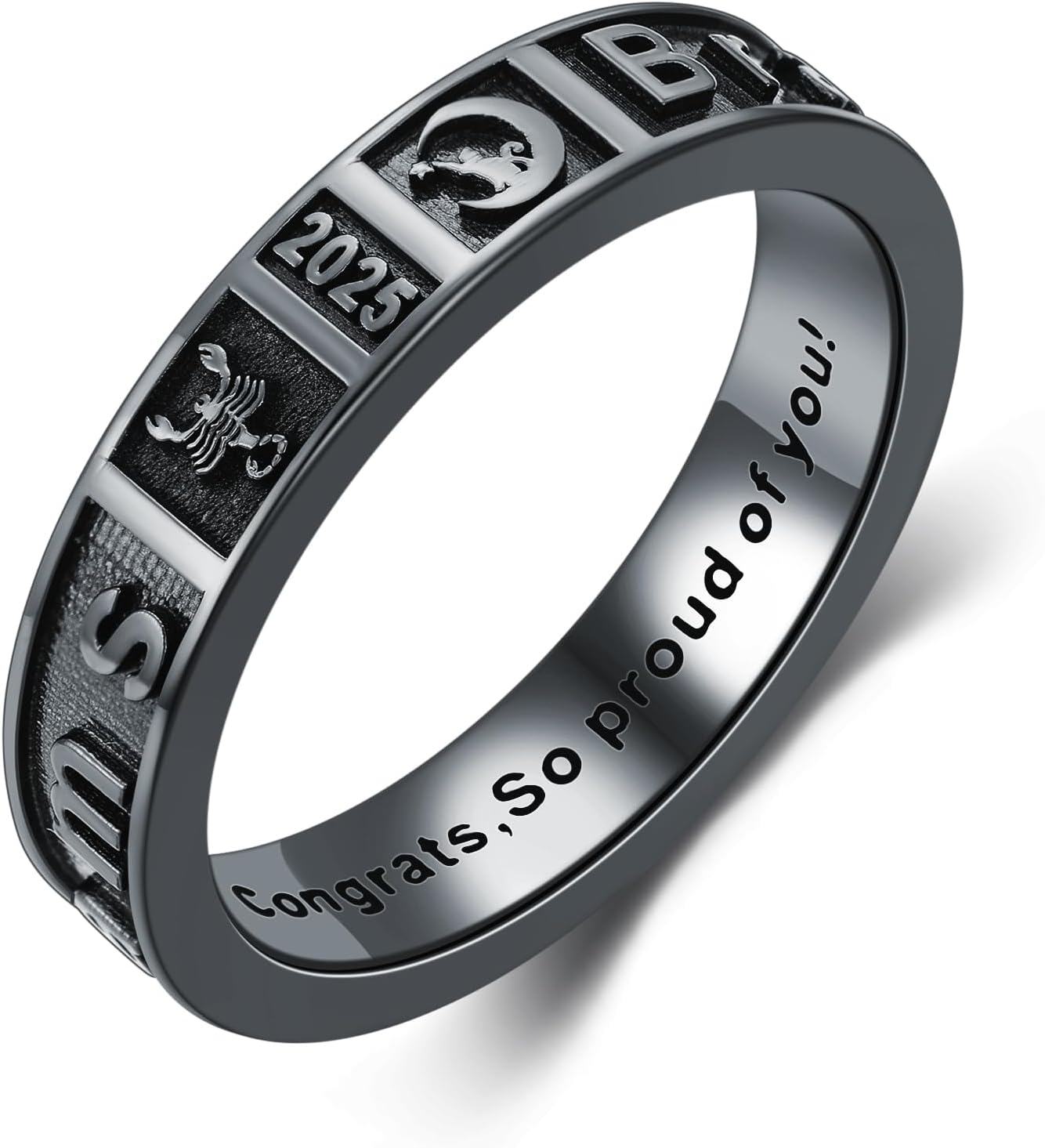 Sterling Silver Birthstone Men s Customizable Band Class Ring High School College Graduation Jewelry Gift 1 2 3 Pattern -Width-5mm\/ No Gems\/ Two Pattern # 3