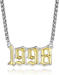 wholesale  Sterling Silver Birth Year Number Pendant Necklace 1988 2000 w 22 +2 Rolo Chain Jewelry Gift -1998