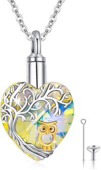 wholesale 925 Sterling Silver Heart-Shaped Owl & Tree of Life Cremation Jewelry with Yellow Crystals and Funnel Included-Owl Tree of Life Urn Necklace - April