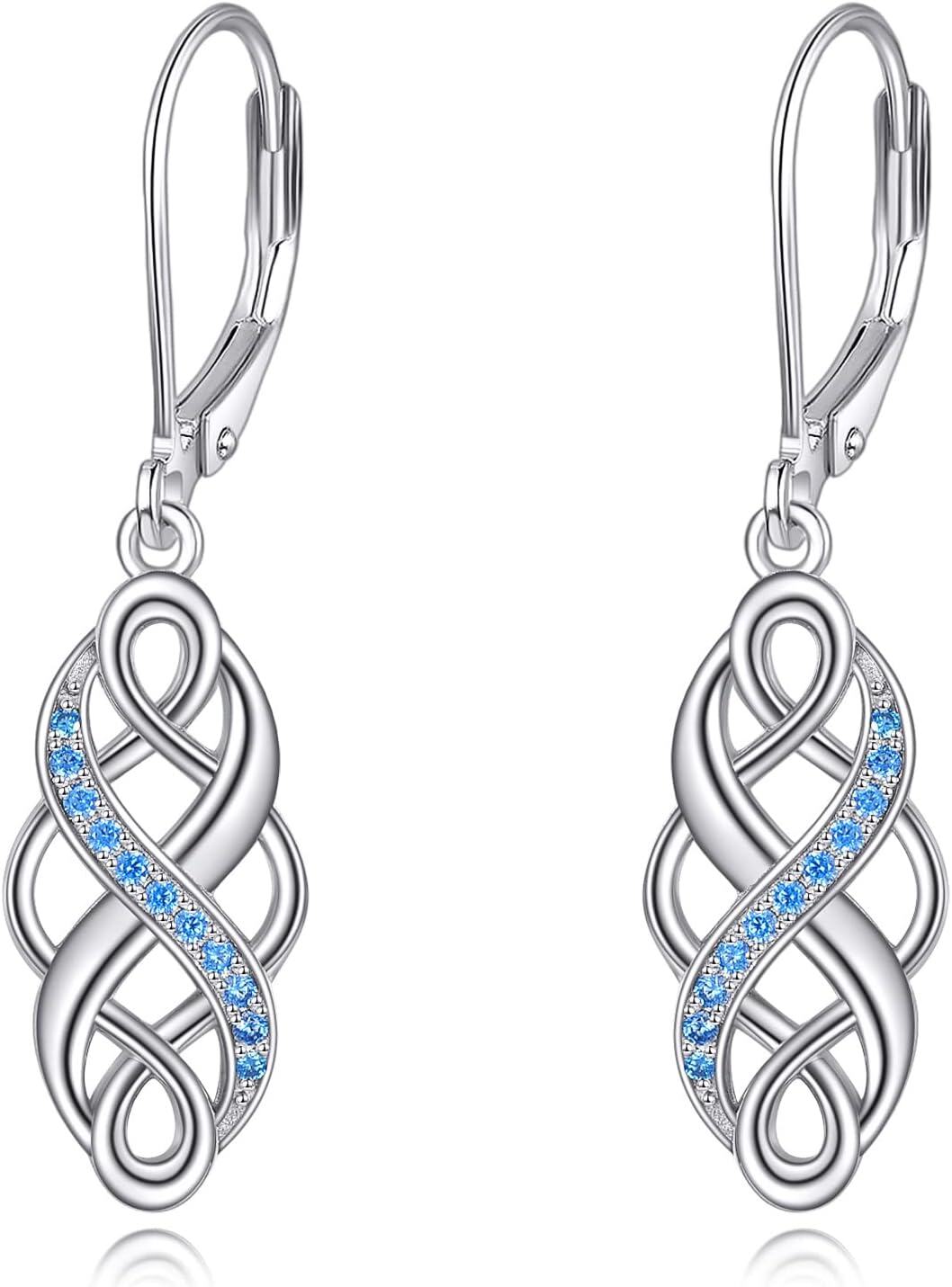 wholesale 925 Sterling Silver Black and White Opal Celtic Knot Drop Earrings with Leverbacks for Women-0-0