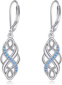 wholesale 925 Sterling Silver Black and White Opal Celtic Knot Drop Earrings with Leverbacks for Women-Blue-Celtic Knot Earrings