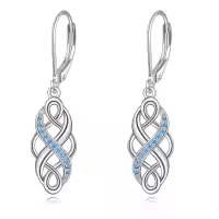 wholesale 925 Sterling Silver Black and White Opal Celtic Knot Drop Earrings with Leverbacks for Women-Blue-Celtic Knot Earrings