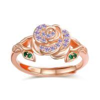 wholesale 925 Sterling Silver Rose Flower Adjustable Ring with Birthstone for Women-06 June - Alexandrite
