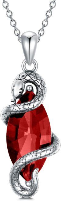 wholesale Sterling Silver Birthstone Vintage Snake Pendant Necklace 12 Months Jewelry Gifts for Women-Garnet Red