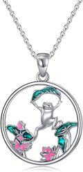 wholesale 925 Sterling Silver Frog with Lily Pad and Umbrella Charm Pendant Necklace for Women Girls-0-0