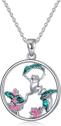 wholesale 925 Sterling Silver Frog with Lily Pad and Umbrella Charm Pendant Necklace for Women Girls-Frog A