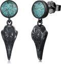wholesale 925 Sterling Silver Raven Skull & Turquoise Studs with Abalone Shell Drops-0-0