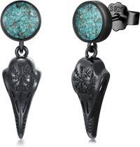 wholesale 925 Sterling Silver Raven Skull & Turquoise Studs with Abalone Shell Drops-Skull Raven