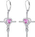 wholesale TOUPOP Birthstone Cross Earrings 925 Sterling Silver Heart Cross Drop Earrings Love Infinity Jewelry Birthday Christmas Gifts For Women Her Girlfriend Wife -0-0