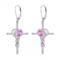TOUPOP 925 Sterling Silver Birthstone Cross Heart Drop Earrings-0-0
