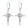 TOUPOP 925 Sterling Silver Birthstone Cross Heart Drop Earrings-0-0