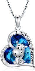 wholesale 925 Sterling Silver Blue Crystal Heart Hippo Pendant Necklaces for Mom Wife Daughter Mothers' Day Gifts-0-0