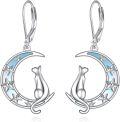 wholesale 925 Sterling Silver Crescent Moon & Cat Drop Earrings for Women Girls Gifts-0-0