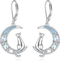 wholesale 925 Sterling Silver Crescent Moon & Cat Drop Earrings for Women Girls Gifts-Moon Cat