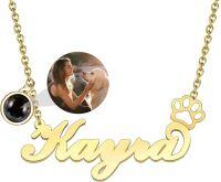 wholesale 925 Sterling Silver Personalized Name with Pet Paw Print Charm Pendant Necklace for Women Girls Customizable Gifts (Cute Puppy)-Paw Print-Name custom+Projection photo