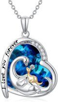 wholesale 925 Sterling Silver Dinosaur Heart Pendant Necklaces Blue Crystal Stone Gifts for Mom and Daughter-0-0