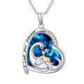 wholesale 925 Sterling Silver Dinosaur Heart Pendant Necklaces Blue Crystal Stone Gifts for Mom and Daughter-0-0