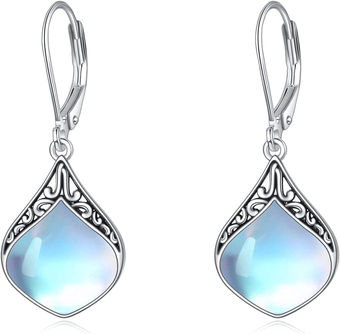 Sterling Silver Celtic Teardrop Filigree Earrings Jewelry Gifts for Women-Oxidized moonstone teardrop earrings