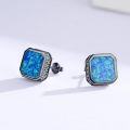wholesale 925 Sterling Silver Black Gold Plated Blue Opal Square Celtic Earrings for Men Women-0-1