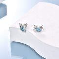 wholesale Silver Owl Heart-Shaped Blue Crystal Stud Dangle Earrings - 925 Sterling Silver  for Her-0-1
