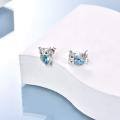 wholesale Silver Owl Heart-Shaped Blue Crystal Stud Dangle Earrings - 925 Sterling Silver  for Her-0-1