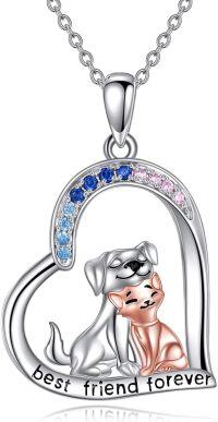 wholesale 925 Sterling Silver Cat and Dog Heart Pendant Necklace for Women Cute Animal Best Friend Forever -cat