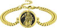 wholesale Gold 925 Sterling Silver Black Onyx Saint Muerte Perdoname Charm Bracelet 6 - Adjustable Chain Length-Gold-Santa Muerte