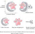 wholesale 925 Sterling Silver Pink Enamel Moon & Paw Print Stud Earrings for Women Girls Animal Lover Gifts-0-3