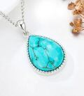wholesale 925 Sterling Silver Teardrop Turquoise Pendant Necklace Platinum Plated Chain For Women-0-3