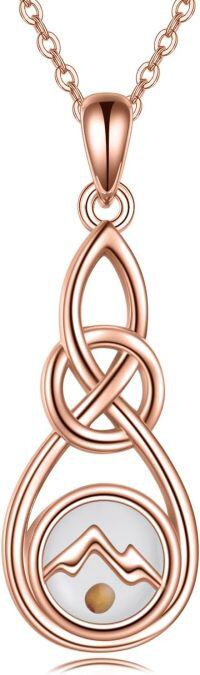 wholesale Rose Gold 925 Sterling Silver Mountain & Mustard Seed Celtic Knot Necklace - Faith Jewelry-Rose Gold Mountain