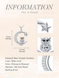 wholesale 925 Sterling Silver & 14K Gold Plated Moon Star Owl Pendant Necklace with CZ Stones - 36cm Chain Length-0-1