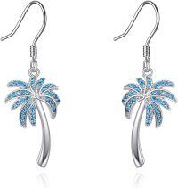 wholesale 925 Sterling Silver Palm Tree Blue Crystal Dangle Earrings Beach Summer Jewelry-Palm Tree