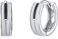 wholesale 925 Sterling Silver Black Stripe Huggie Hoop Earrings-Piano