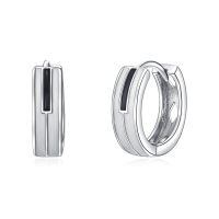 wholesale 925 Sterling Silver Black Stripe Huggie Hoop Earrings-Piano