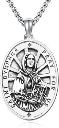 wholesale 925 Sterling Silver St Dympna Catholic Patron Saint Medal Necklace Pendant Amulet -17a-St Dymphna-17a-St Dymphna