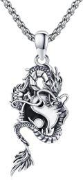 wholesale 925 Sterling Silver Dragon Ying Yang Necklace Pendant for Men Women Gifts-0-0