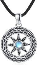 wholesale 925 Sterling Silver Moonstone Celtic Compass Star Pendant Necklaces for Women and Men-0-0