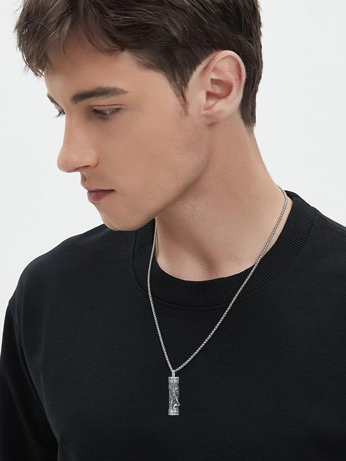  Sterling Silver Stainless Steel St Urn Necklace for Men Women Cremation Pendant Memorial Jewelry -0-5