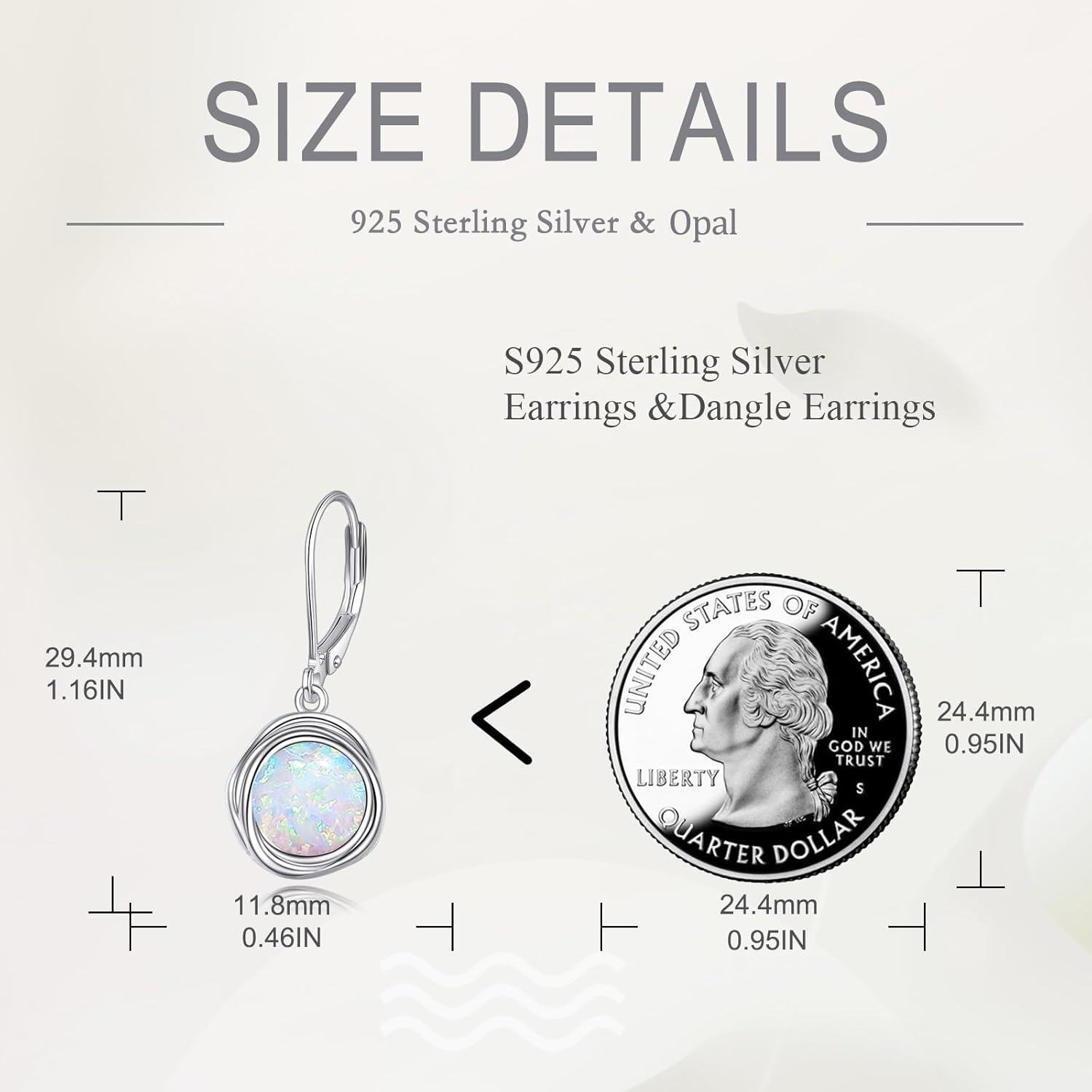 925 Sterling Silver Round White Fire Opal Leverback Drop Earrings 38mm-0-3