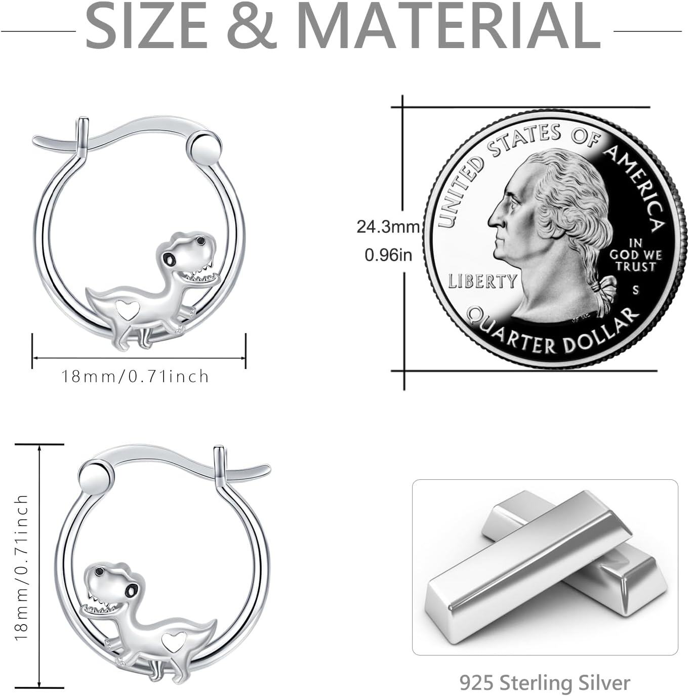 wholesale 925 Sterling Silver Dinosaur Heart Cutout Huggie Hoop Earrings-0-4