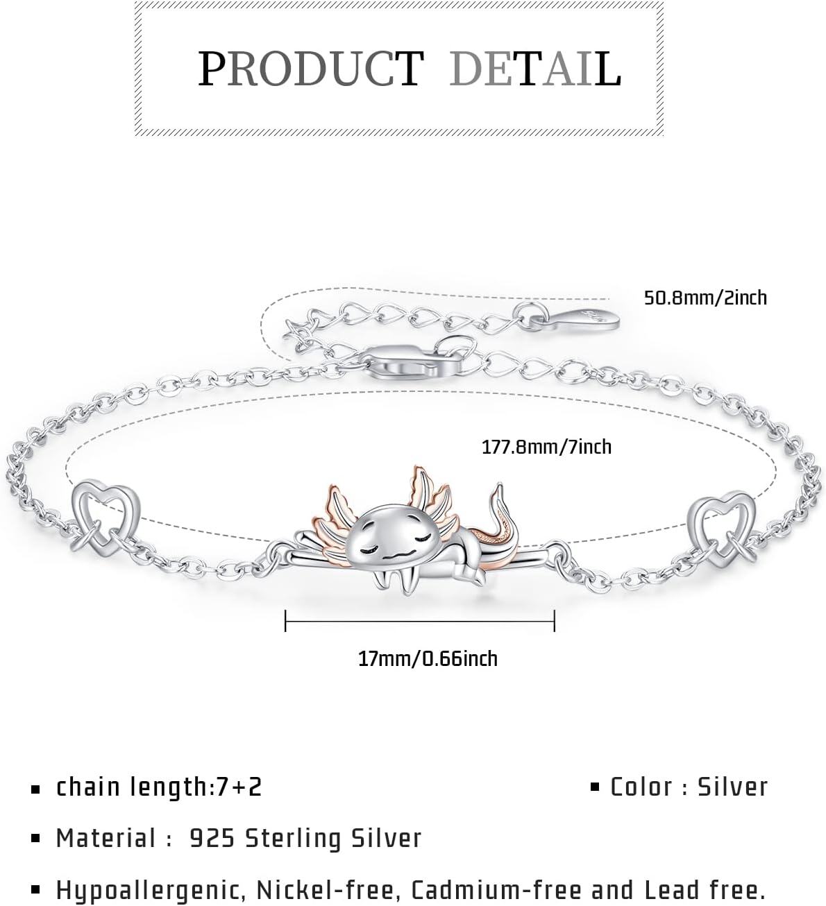 wholesale 925 Sterling Silver Dragon Charm Bracelet with Heart Links and Rose Gold Accents Gift for Women Girls Daughter Friends-0-3