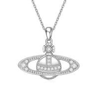 TOUPOP Sterling Silver Opal Moonstone Saturn Necklace-undefined