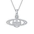 TOUPOP Sterling Silver Opal Moonstone Saturn Necklace-0-0
