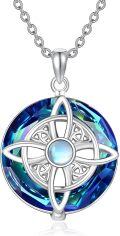 wholesale 925 Sterling Silver with Moonstone & Crystal Pagan Witch Knot Celtic Cross Necklace, Irish Cultural Fusion Jewelry, Adjustable Chain, Gift for Women-0-0