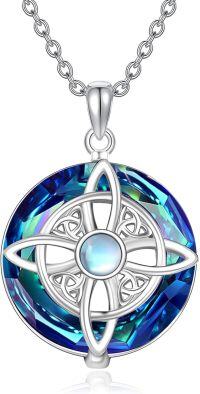 wholesale 925 Sterling Silver with Moonstone & Crystal Pagan Witch Knot Celtic Cross Necklace, Irish Cultural Fusion Jewelry, Adjustable Chain, Gift for Women-Witch Necklace-B