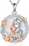 wholesale 925 Sterling Silver Mother & Son Forever Love Pendant with Shell Gemstone - Perfect Gift for Mom (18)-0-0
