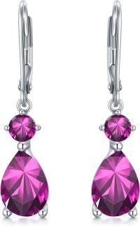 wholesale 925 Sterling Silver Clear Birthstone Dangle Leverback Earrings for Women-2-February-Amethyst
