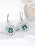 wholesale 925 Sterling Silver Round Clover Drop Earrings with Emerald and CZ Stones Luck Jewelry for Women Gifts 4-Leaf Clovers Irish Style Celtic Knot Design-0-1