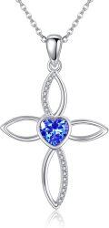 wholesale 925 Sterling Silver Heart-Shaped Blue Crystal Celtic Cross Necklace with Musical Notes and Infinity Charms-0-0