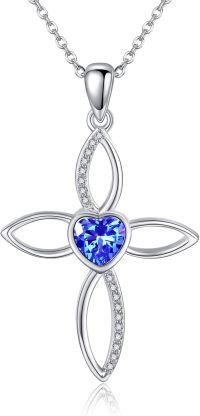 wholesale 925 Sterling Silver Heart-Shaped Blue Crystal Celtic Cross Necklace with Musical Notes and Infinity Charms-Celtic Cross